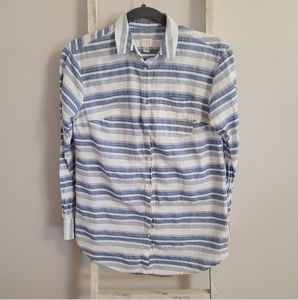 A New Day small 100% Cotton blus and white stripe button down long sleeve top